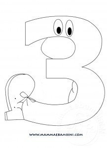 3 da colorare Numeri: il 3 in alfabetiere e numeri