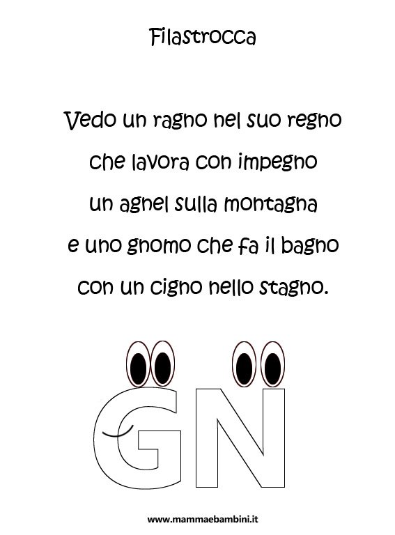 Filastrocca con gn – mamma e bambini Animali con gn