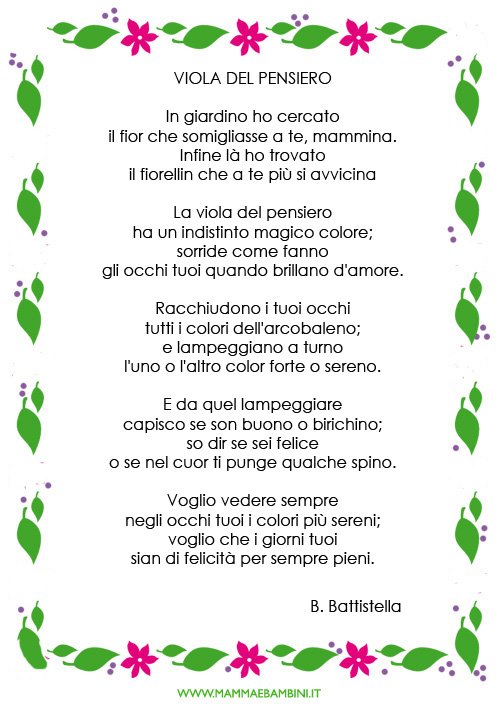 Poesia sulla mamma dal titolo Viola del pensiero