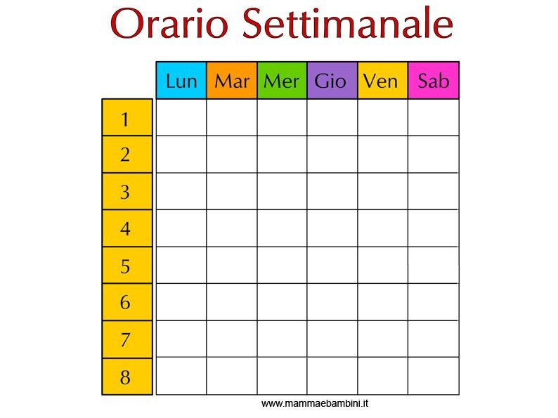 tabella orario settimanale