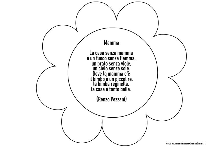 Fiore con poesia sulla mamma da colorare