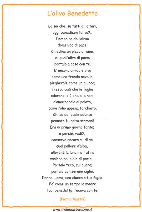 Poesia Ulivo Domenica Delle Palme 2018 Poesia sulla Domenica delle Palme – Mamma e Bambini