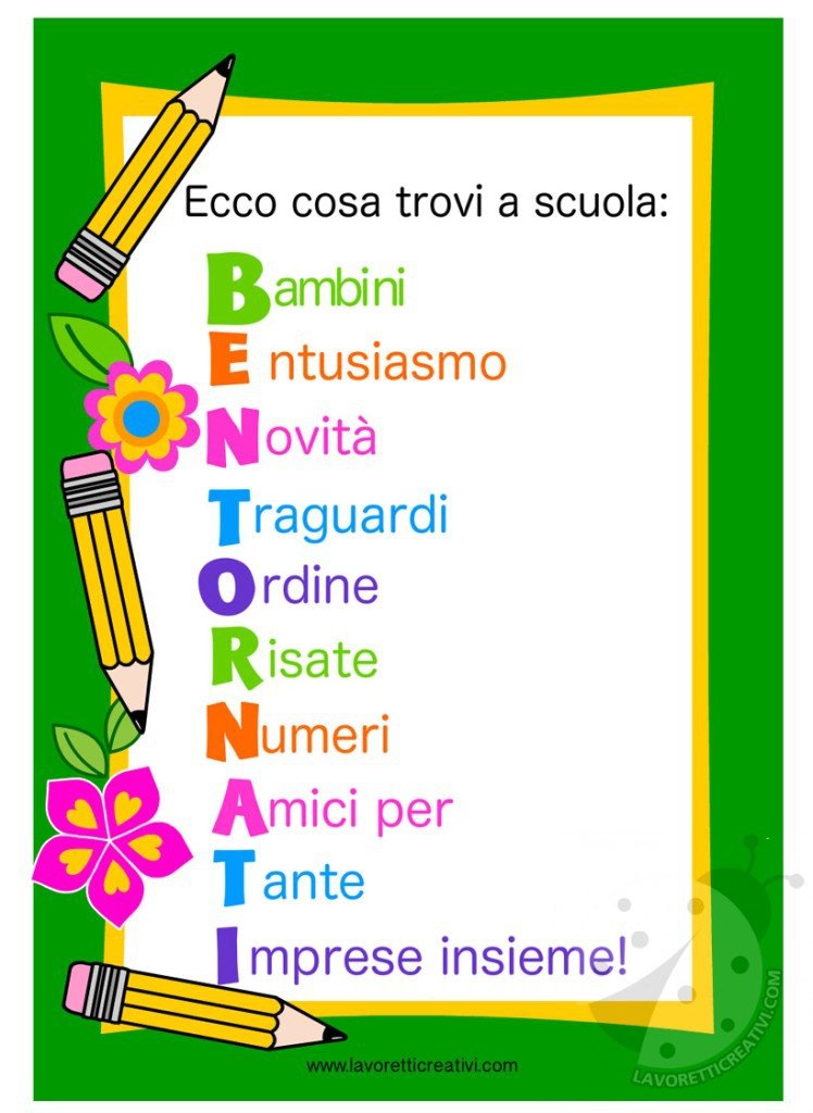 Raccolta cartelloni accoglienza scuola per bambini 13 acrostico bentornati