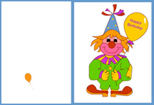 Biglietti auguri compleanno: clown con un palloncino
