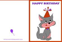 Biglietto auguri compleanno: gatto con cappellino
