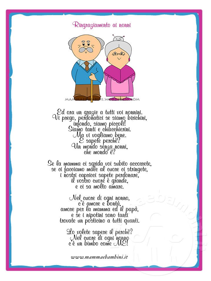 Poesia sui nonni con attestato di ringraziamento