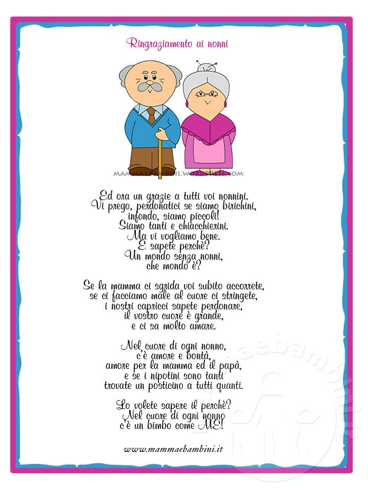 Frasi Di Natale Dai Nonni Ai Nipoti.Poesia Sui Nonni Con Attestato Di Ringraziamento Mamma E Bambini