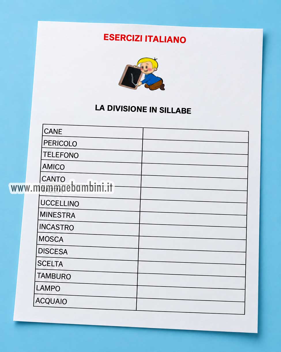 Esercizi Italiano: divisioni in sillabe 1 schede divisioni in sillabe