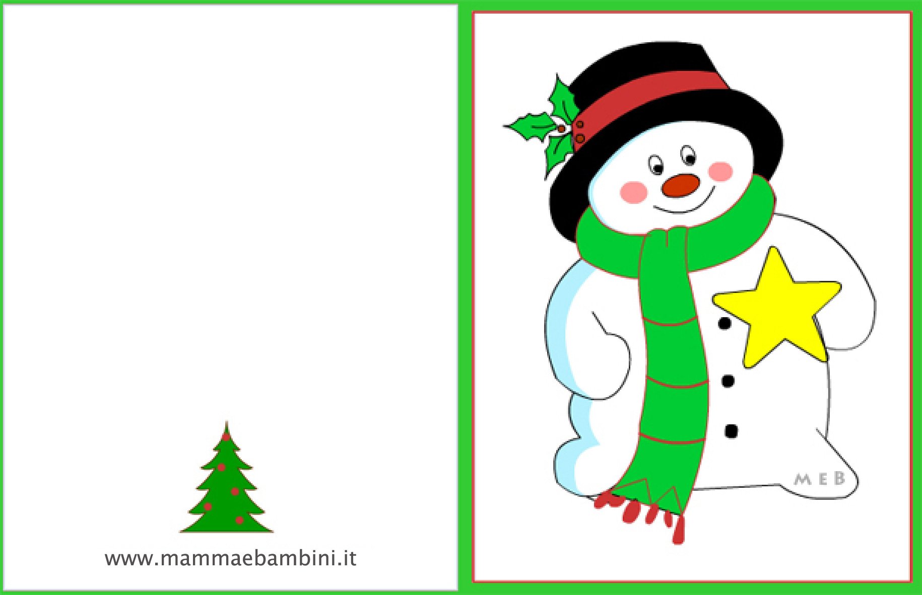 Biglietto auguri Natale: pupazzo neve - Mamma e Bambini Biglietto auguri Natale: pupazzo neve - Mamma e Bambini