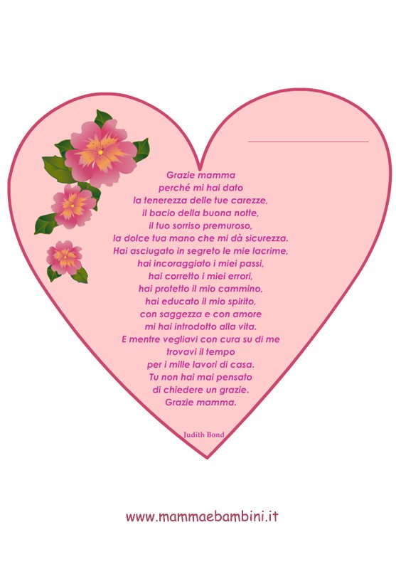 Poesia sulla mamma con cornice a cuore