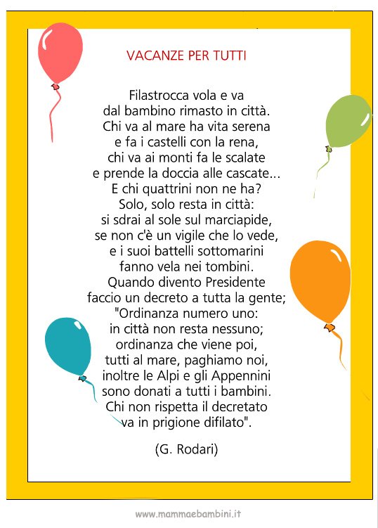 Poesie Di Natale Scuola Primaria Gianni Rodari.Poesia Con Cornice Vacanze Per Tutti Mamma E Bambini