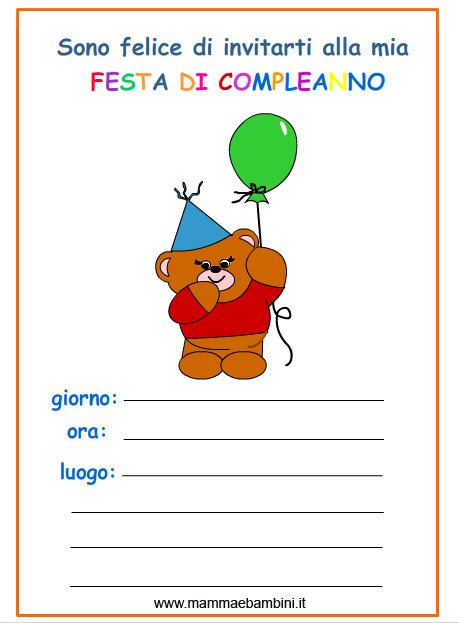 Biglietto invito compleanno da stampare con orso - Mamma e Bambini