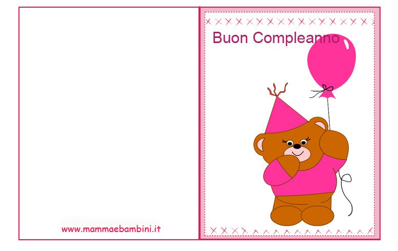 Biglietti compleanno da stampare: orso rosa - Mamma e Bambini