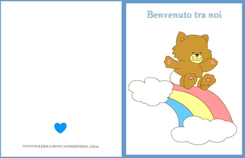 Biglietto Auguri Battesimo O Nascita Arcobaleno Celeste Mamma E Bambini