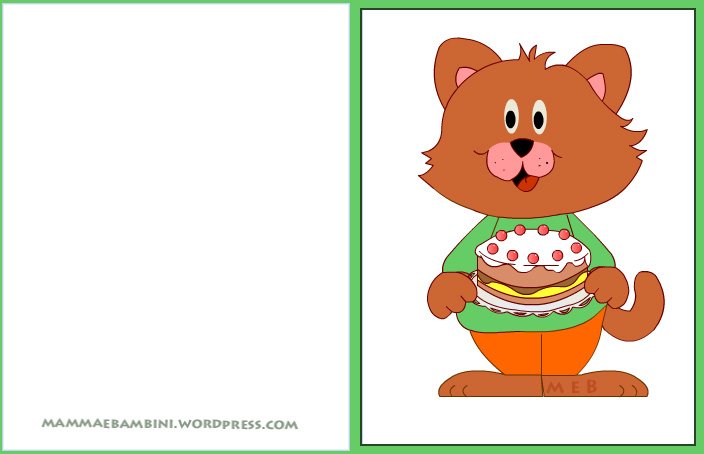 Biglietti Auguri Compleanno Gatto Con Torta Mamma E Bambini