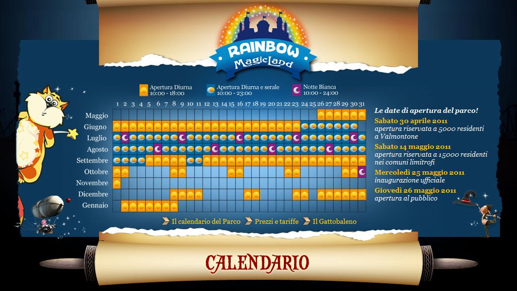 Rainbow Magicland Calendario Apertura 2011