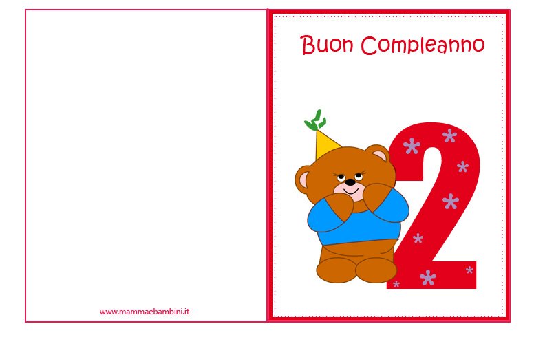 Biglietto compleanno 2 anno con orsetto - Mamma e Bambini