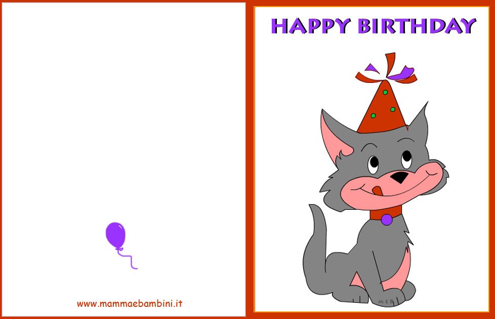 Biglietto Auguri Compleanno Gatto Con Cappellino Mamma E Bambini