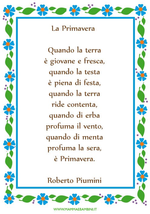 Poesia Sulla Primavera Con Cornice Mamma E Bambini