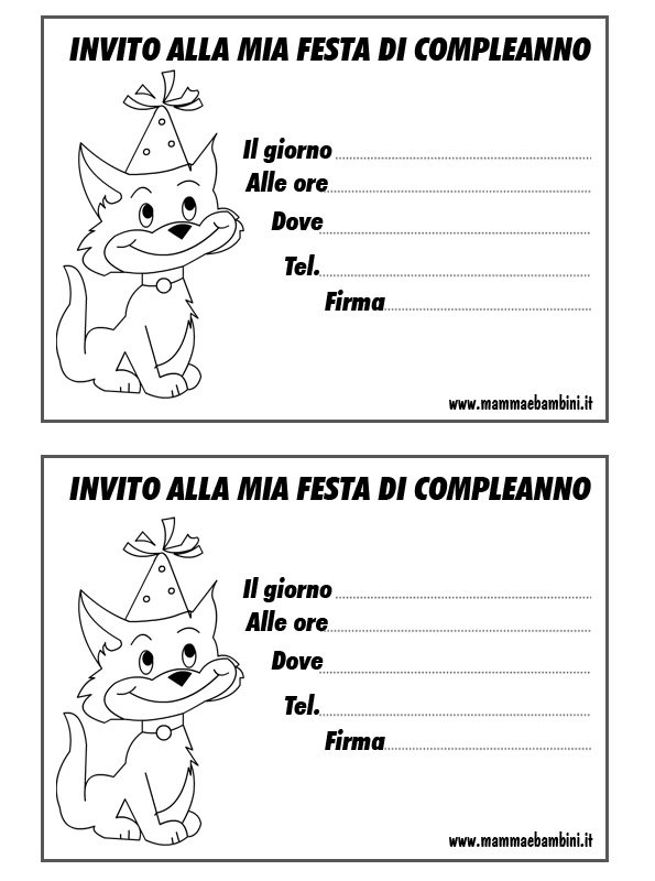 Biglietti Invito Compleanno Con Gatto Mamma E Bambini