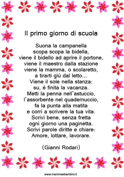 Poesie Di Gianni Rodari Sul Natale.Poesia Il Primo Giorno Di Scuola Mamma E Bambini