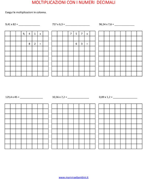 Operazioni Sulle Moltiplicazioni Con I Decimali Mamma E Bambini