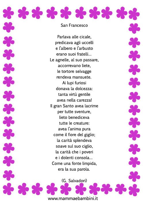 Frasi Di San Francesco Sul Natale.Poesia In Cornice Su San Francesco Mamma E Bambini