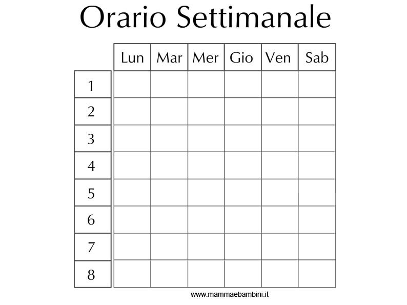 tabella orario settimanale 2