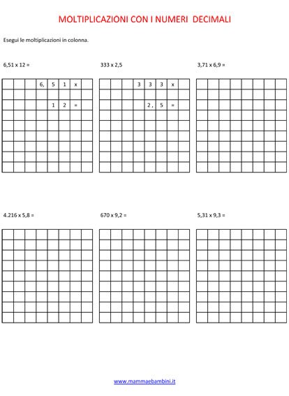 Le Moltiplicazioni Da Svolgere Mamma E Bambini