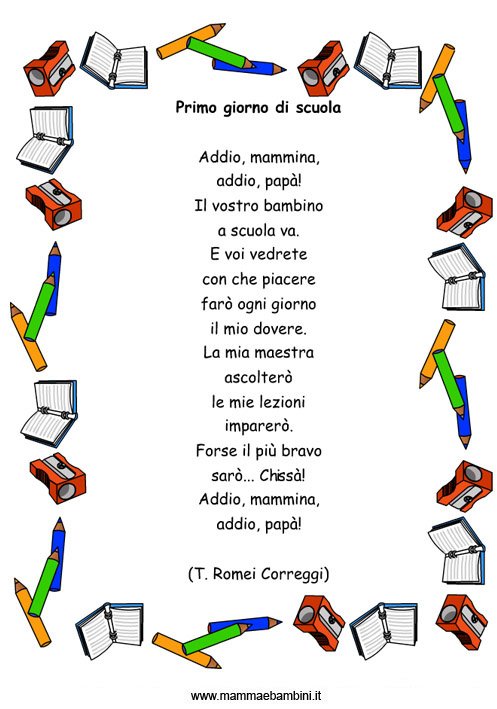 filastrocca primo giorno scuola