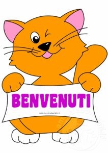 gatto con scritta BENVENUTI