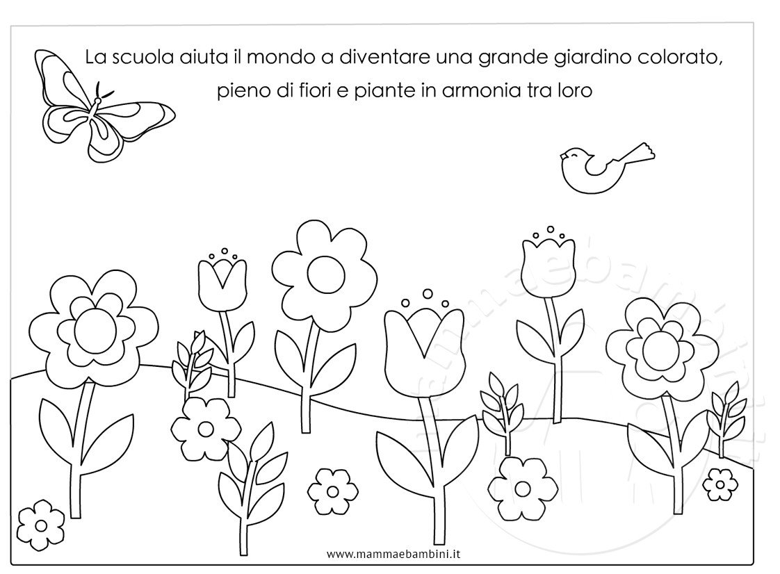 Disegno giardino con fiori da colorare 