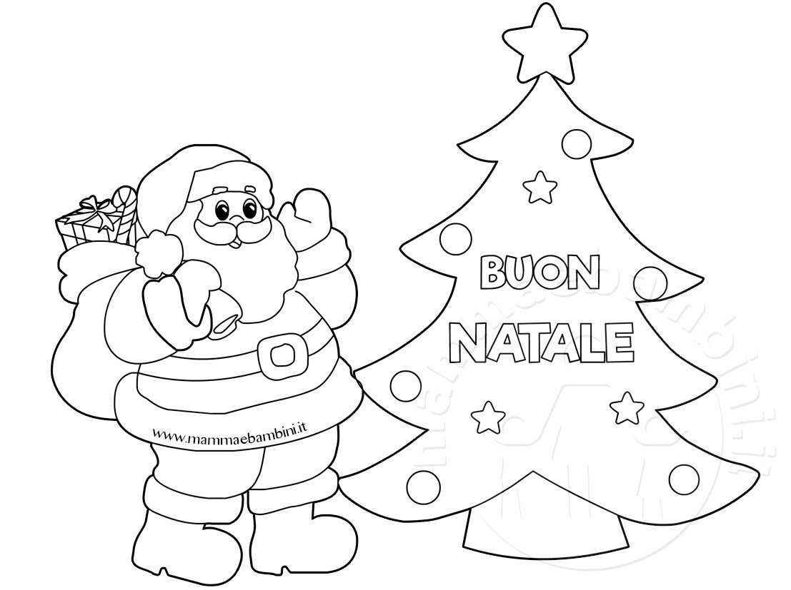 Disegno albero con Babbo Natale da colorare