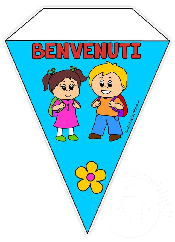 Bandierine colorate con scritta Benvenuti 1 bandierina accoglienza bambini