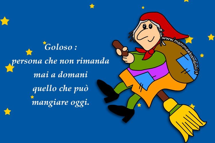 Cartolina della Befana per i golosi 1 frase goloso