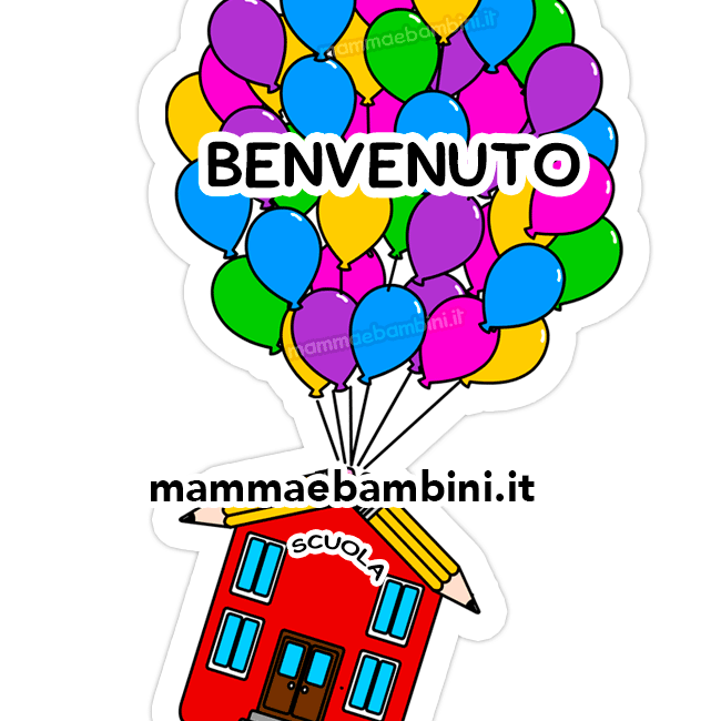 Cartellone Benvenuto con palloncini colorati