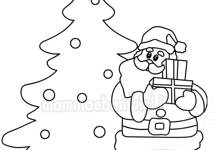 Disegni Da Colorare Di Natale Babbo Natale.Babbo Natale Con Albero Da Colorare Mamma E Bambini