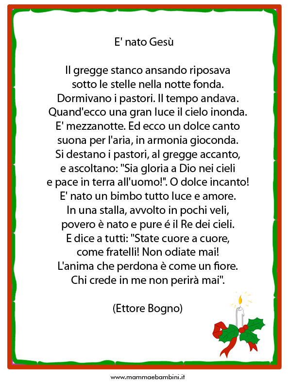 Poesie Di Natale Facili.Poesia Sul Natale Con Cornice E Nato Gesu Mamma E Bambini