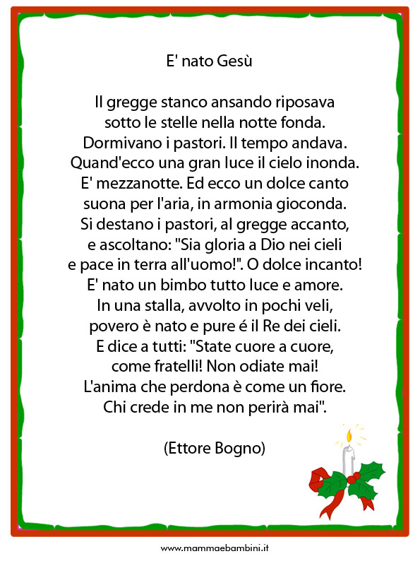 Poesia sul Natale con cornice: E' Nato Gesù 1 Poesia E nato Gesù
