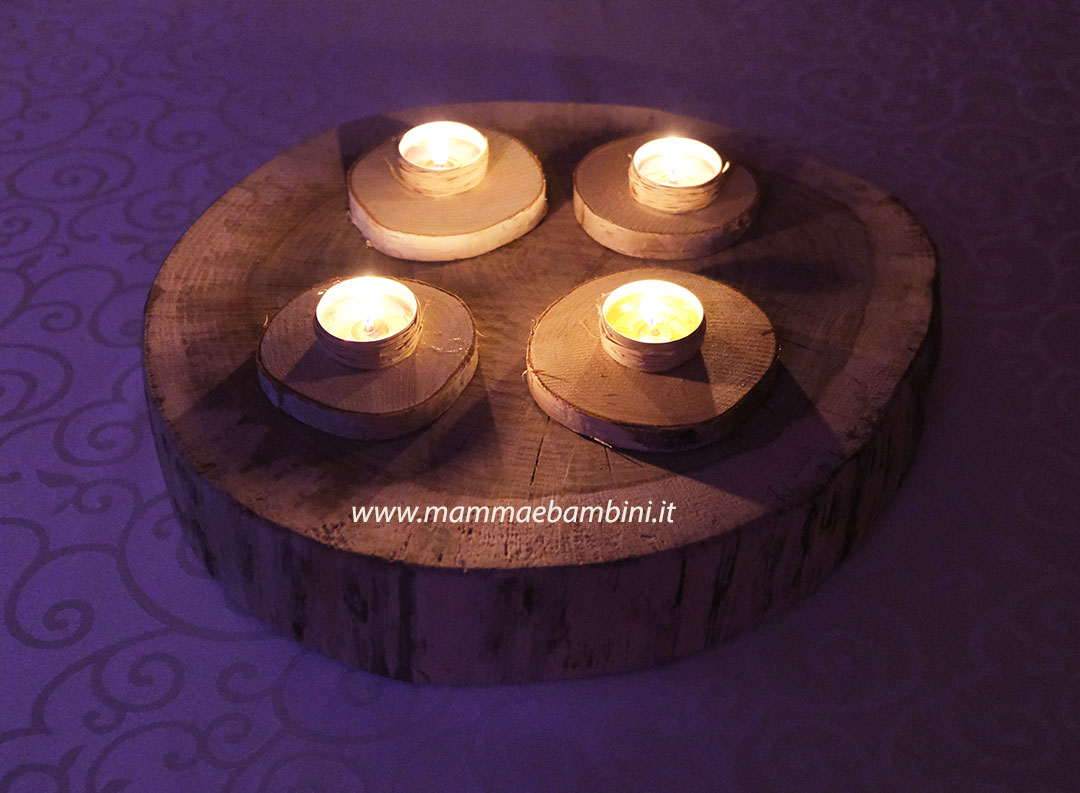 Centrotavola con disco tronco e candele 2 centrotavola tronco e candele 01
