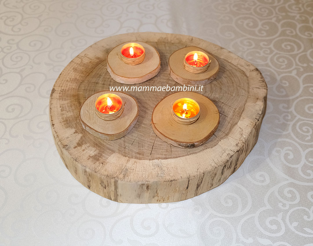 Centrotavola con disco tronco e candele 3 centrotavola tronco e candele 02