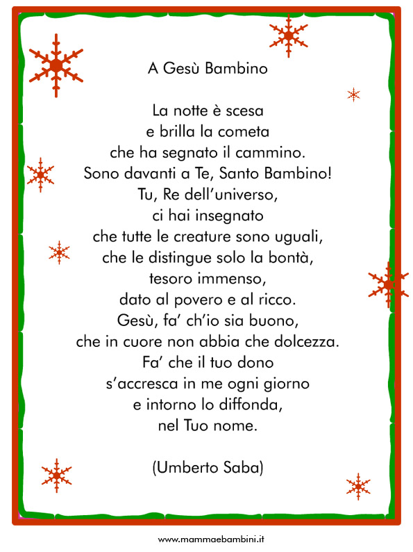 Poesia A Gesù Bambino in cornice 1 poesia A Gesù Bambino