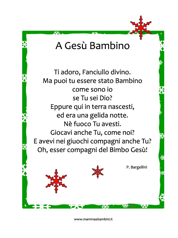 Poesie Di Natale Facili.Poesia Sul Natale A Gesu Bambino Mamma E Bambini