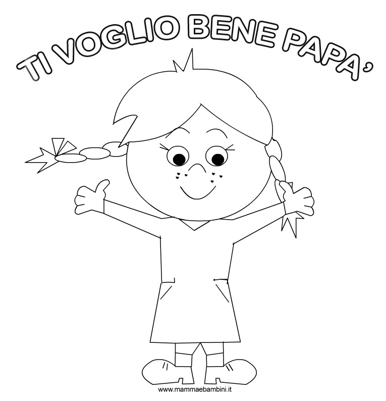Disegni Ti voglio bene papa' con bambina 2 bambina abbraccio da colorare TVB papa