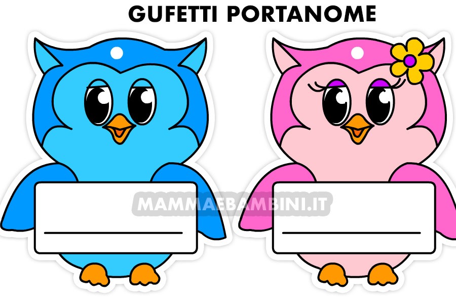 Rientro a scuola gufetti portanome da stampare 1 accoglienza gufi portanome