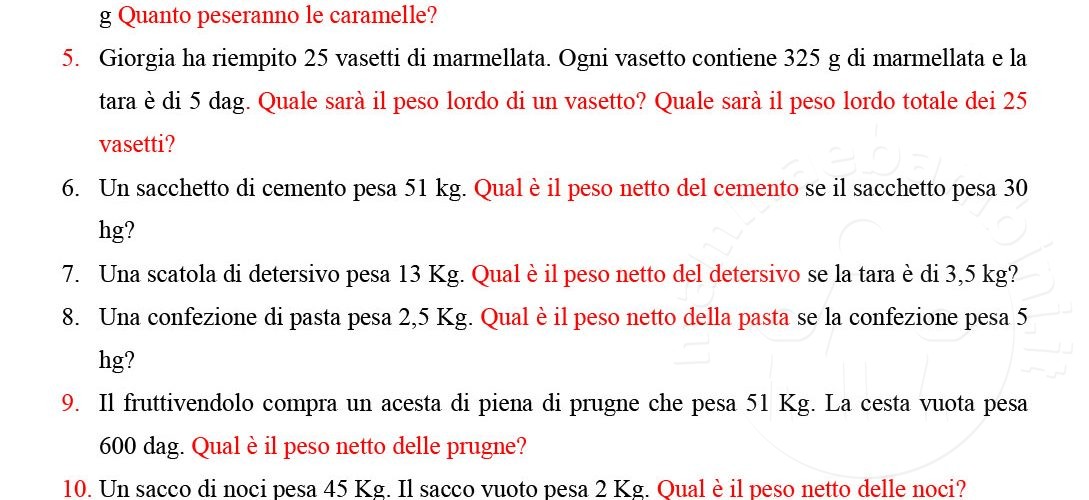 Problemi Con Le Misure Di Peso Con Soluzioni Esercizi matematica: misure di peso - Mamma e Bambini