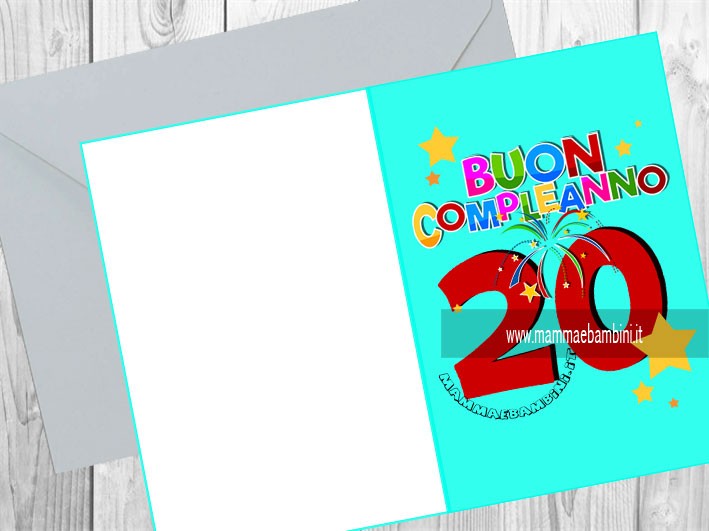Biglietto compleanno 20 anni colorato 1 Biglietto Compleanno 20 anni
