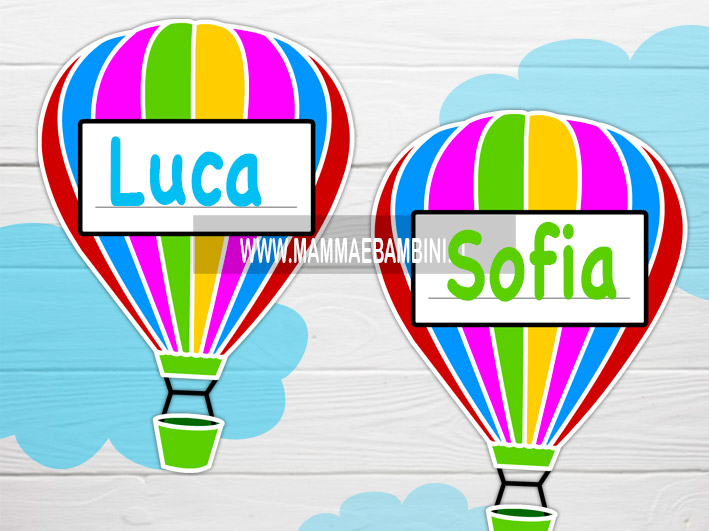 Disegno mongolfiera da personalizzare con nome 1 mongolfiere portanome