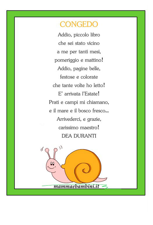 Poesia con cornice Congedo 1 poesia fine anno scolastico