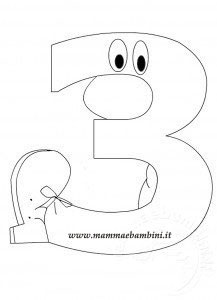 Numeri da stampare: il 3 2 numero tre da colorare